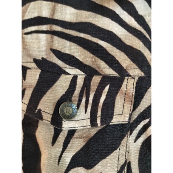 3766)Carole Little Zebra Print Tan Brown Button Down Long Sleeve Linen Top 1X - Picture 4 of 8